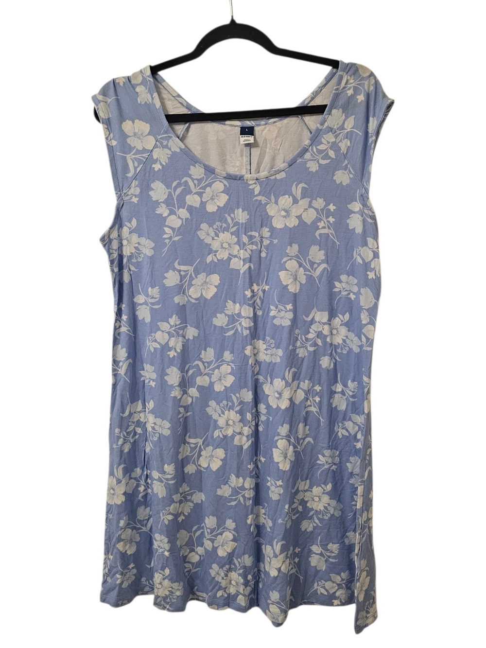 Blue and White Old Navy Women's Short-Sleeve Scoop-Neck Floral Mini Dress